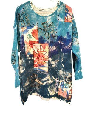 Vintage V.C. Torias Handpainted Cardigan Sweater Large/XL Mixed Media Artsy